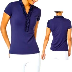 Lilly Pulitzer Luxletic Frida Ruffled Short Sleeve Athletic Golf Polo - Sz M